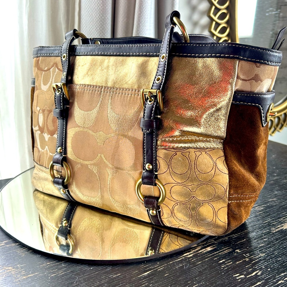 Vintage Coach Gold Patchwork Shoulder Handbag Tota